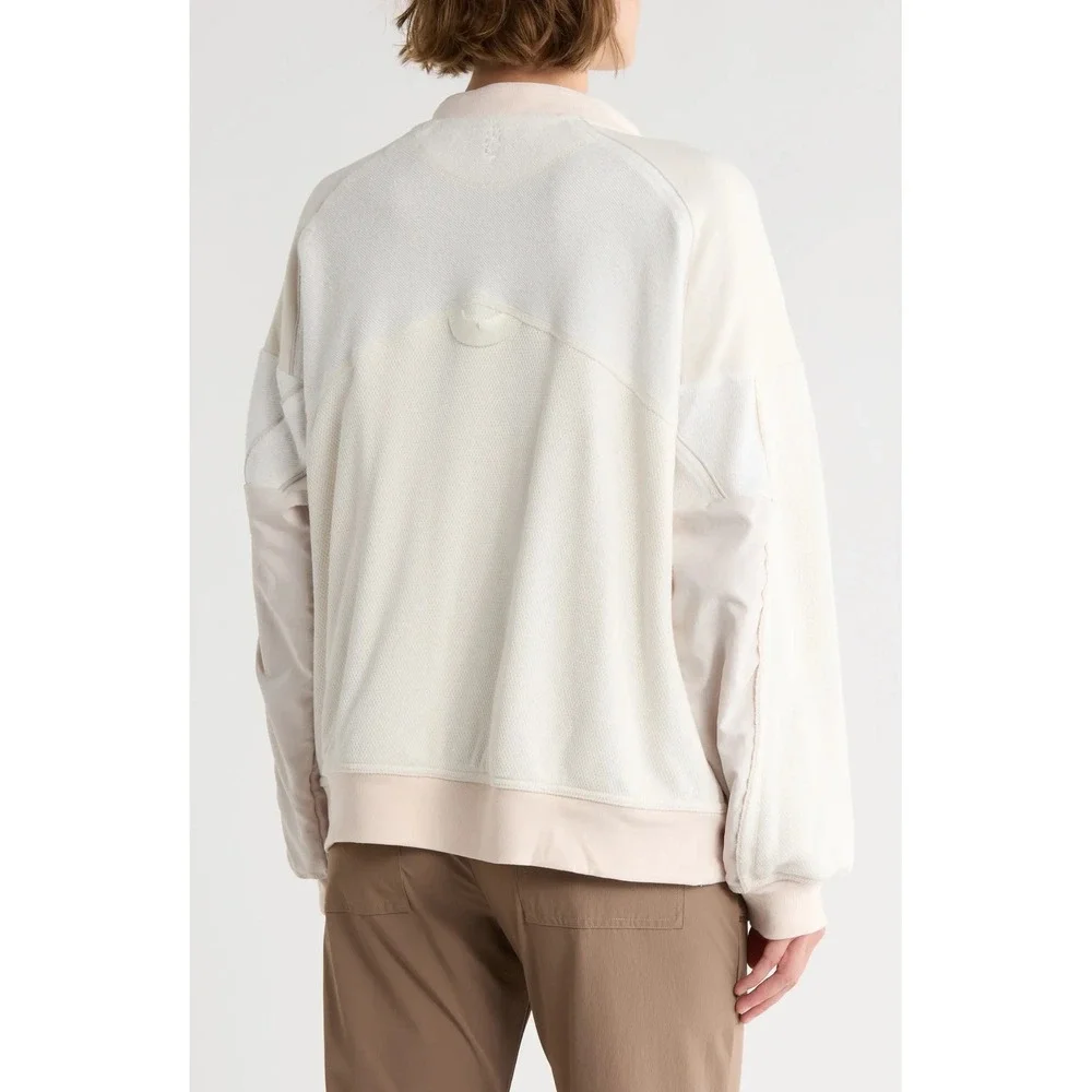 Free People Movement Mixed Media Bomber Jacket Cream Ivory Paneled Women L